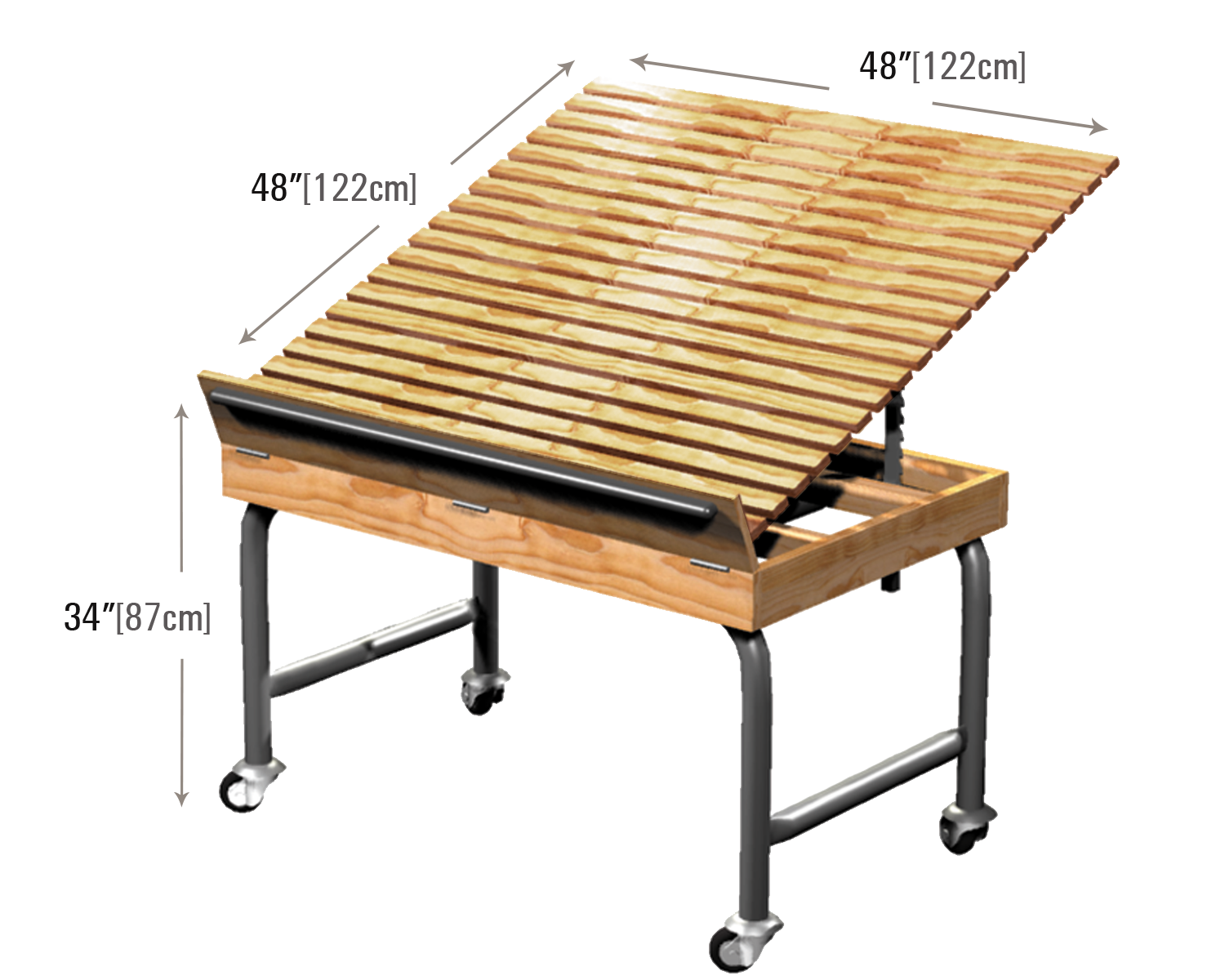 Sturdy Steel Framed Wood Slant Table with Wheels