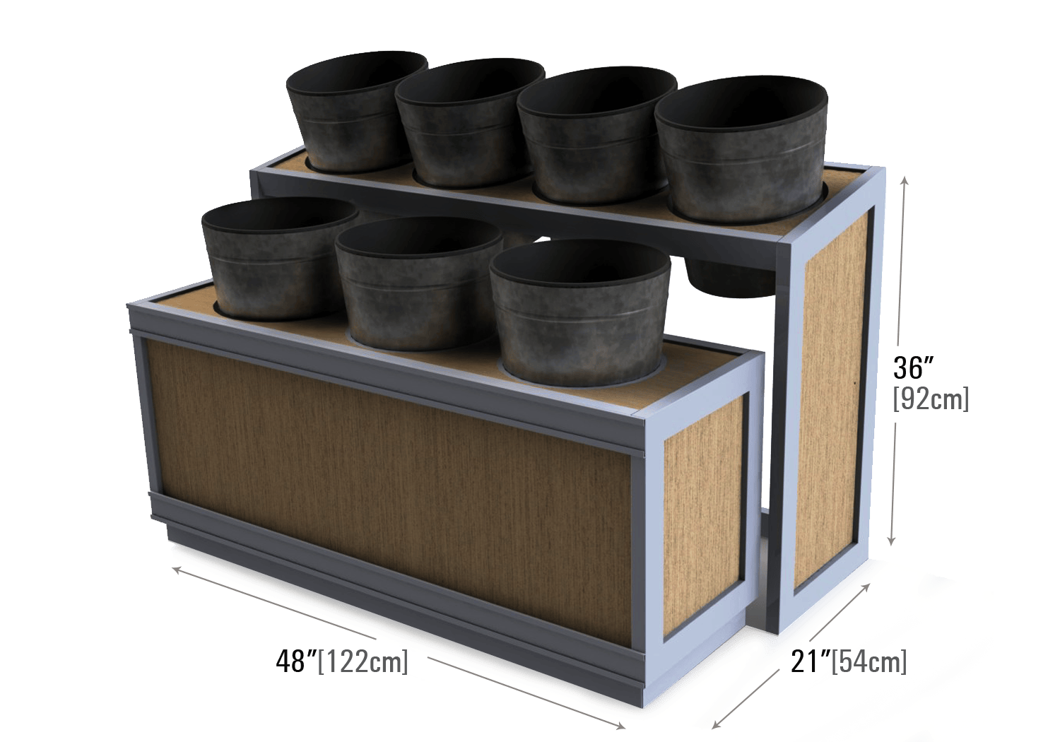 Stylish Metal Bucket Display with Mobility