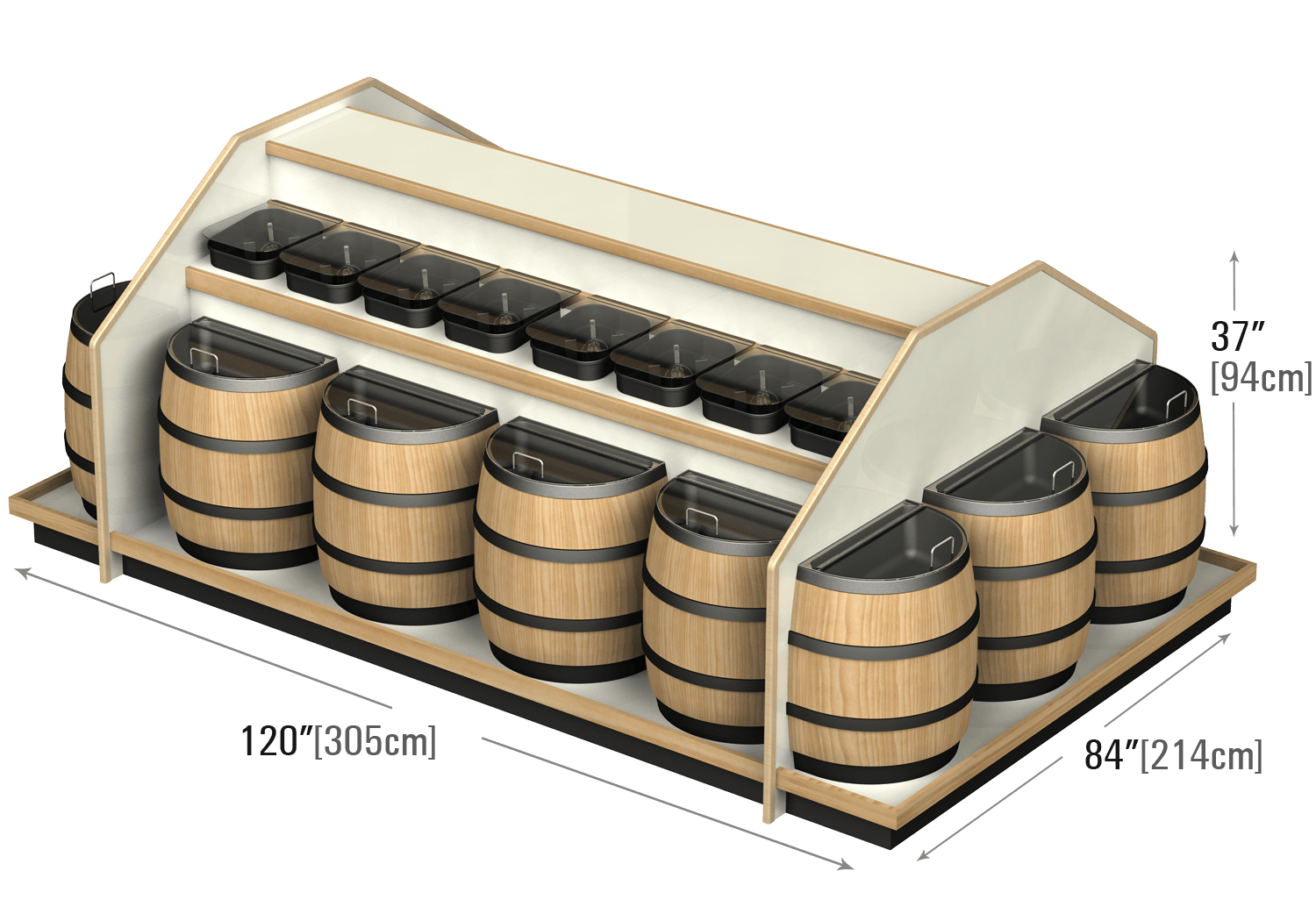Buckets & Barrels Display Rack for Bulk Merchandising